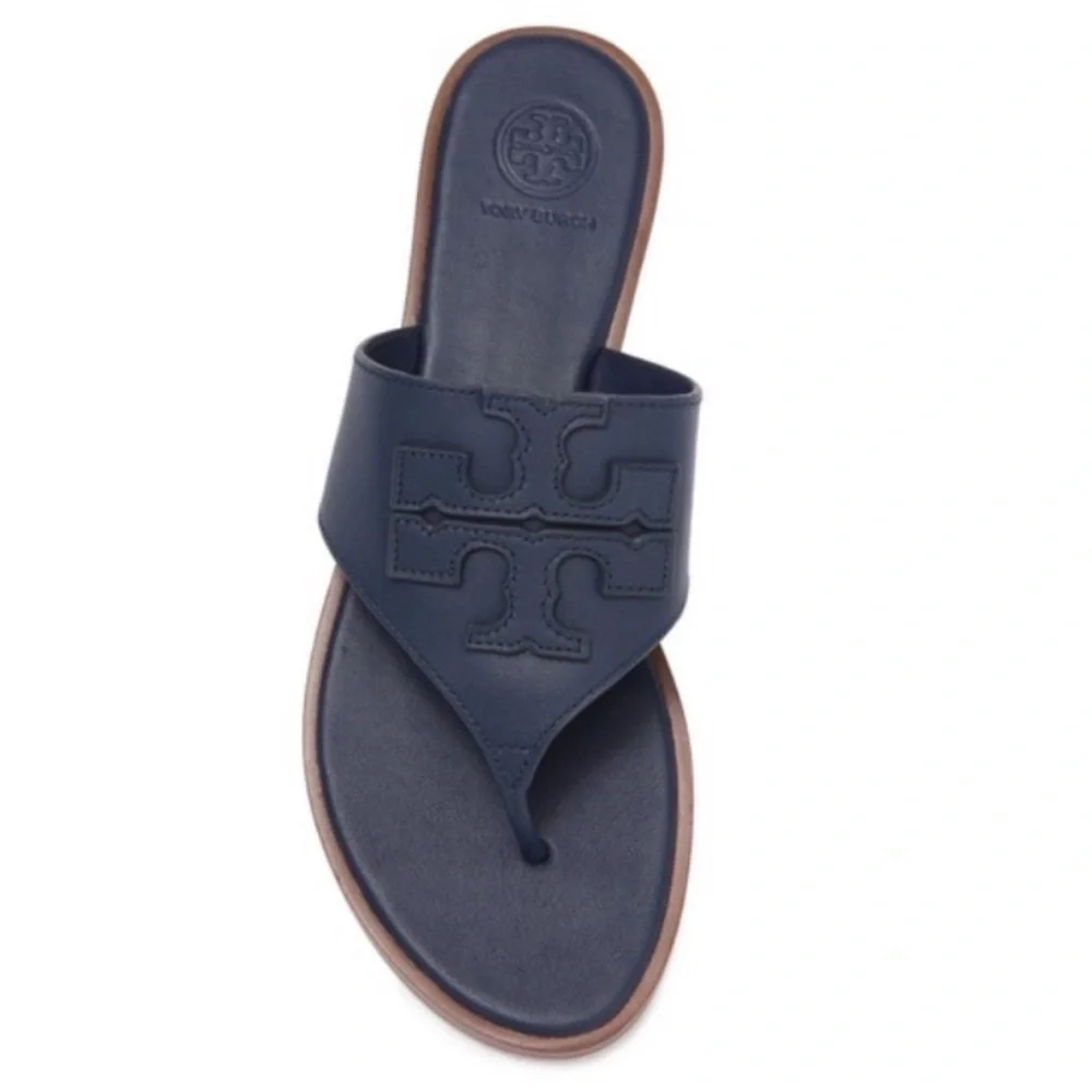 Tory Burch | Weston Full Logo Thong Calf Leather Navy Sz 5.5
